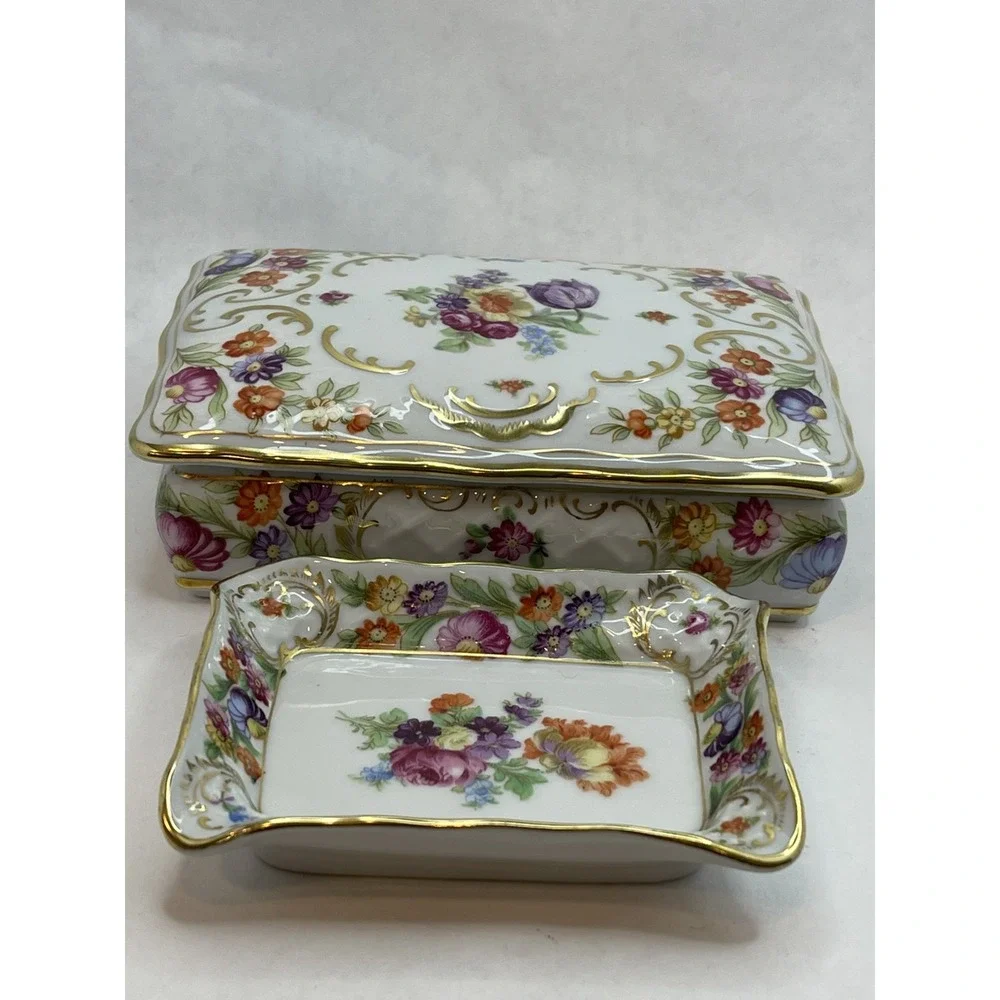 Vintage Schumann Bavaria Arzberg Germany  Porcelain Jewelry‎ Box & Trinket Dish